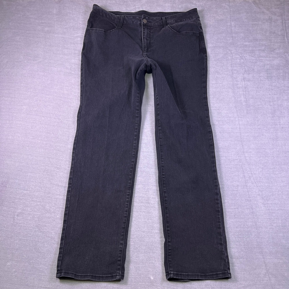 Faded Glory Straight Leg Mid Rise Denim Jeans Womens 16A Black Cotton Blend